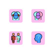 Psycology line icon set. Doubting person, stealing personality, friendship, experience exchange. Can be used for topics like partnership, duality, telepathy. Vector illustration for web design and app