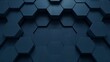 Hexagonal dark blue navy background texture placeholder, radial center space, 3d illustration, 3d rendering backdrop hyper realistic 