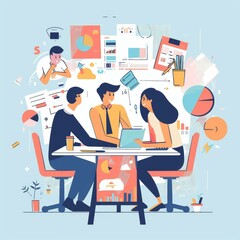 Wall Mural - Colleagues discussing a project in a modern office space