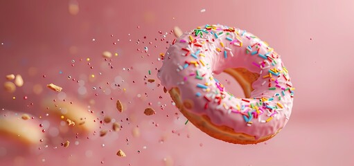 round donut, flying falling with sprinkles