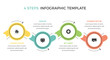 Row of four connected circles with icons and place for text, flat business infographic template, vector eps10 illustration