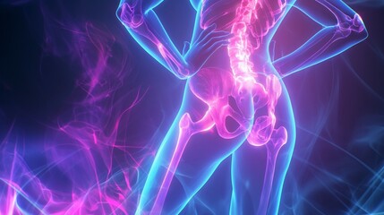 internal glowing bones background of the women neon lights internal background of the female body hips 