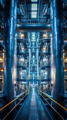 Wall Mural - The innards of a power plant with a long walkway in the center