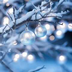 Wall Mural - closeup of silver and blue bokeh lights