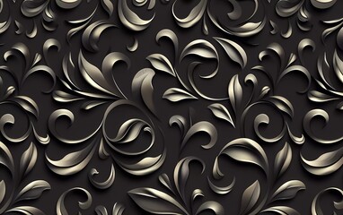 Seamless abstract black floral vine pattern illustration