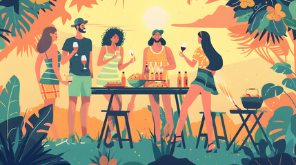 Wall Mural - summer barbecue with friends and family