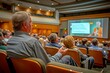 © Adobe Contributor - Businessman in green shirt raising his hand in a business conference