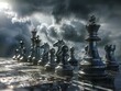 © Sirisook - Thunderclap resonates as alloy chess pieces move across the board, a storm of strategy