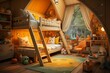 Children's bedroom with bunk beds and lots of toys