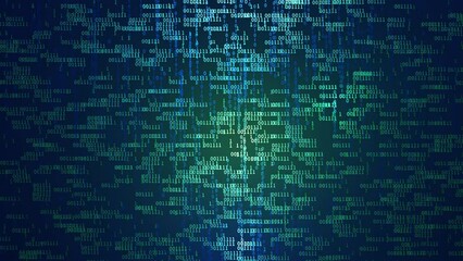 Abstract binary code background. Artificial intelligence, big data and digital technology concept. 3D rendering animation.