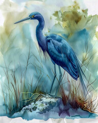 Sticker - Little blue heron watercolor