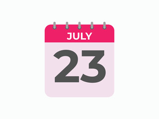 July 23 calendar reminder. 23 July daily calendar icon template. Calendar 23 July icon Design template. Vector illustration
