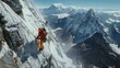 Enthralling view of a scenic mountain climbing expedition, climbers ascending sheer rock faces with determination and courage