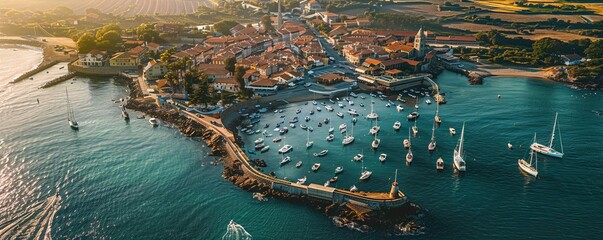Sticker - Aerial view of port with sailboat