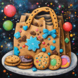 Watercolor and Painting ginger bread of cookies Christmas with paper bag illustration