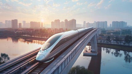 Poster - A high-speed train gliding across a modern bridge, exemplifying the seamless integration of rail travel with urban infrastructure.