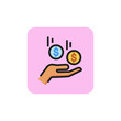 Icon of money rain. Success, coin, hand. Profit concept. Can be used for topics like salary, finance, currency