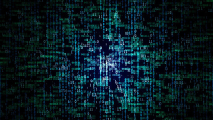 Abstract binary code background. Artificial intelligence, big data and digital technology concept. 3D render illustration.