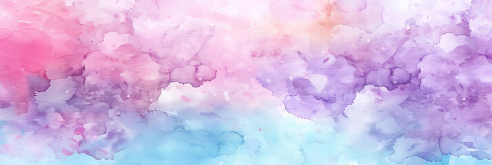 Wall Mural - Watercolor background with soft pastel colors, sky blue and purple tones, pink clouds, colorful watercolor, banner,vintage card,