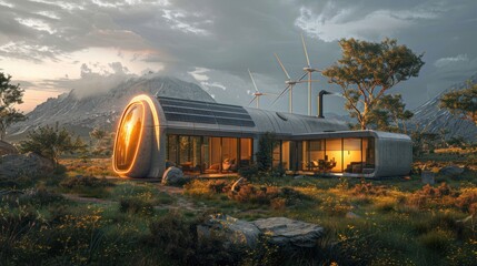 Wall Mural - beautiful house in the middle of the forest, built for using state-of-the-art renewable energy inclu