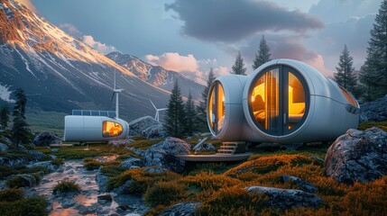 Wall Mural - beautiful house in the middle of the forest, built for using state-of-the-art renewable energy inclu