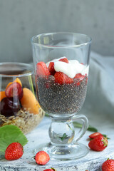 Wall Mural - breakfast with granola and chia seeds for healthy eating