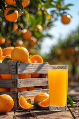 Wall Mural - fresh orange juice in a glass, Generative AI,