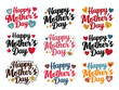 © soniasonySB - Happy mothers day typography stickers with diverse fonts hearts star vector design