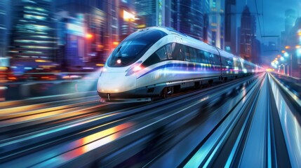 Poster - A sleek high-speed train racing along elevated tracks, illustrating the futuristic efficiency of modern rail transportation.