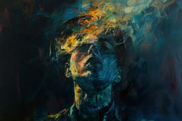 Wall Mural - A painting of a man with a face that is covered in smoke