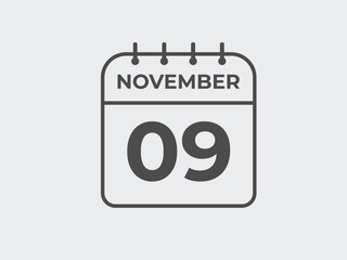 Wall Mural - November  9 calendar reminder. 9 November  daily calendar icon template. Calendar 9 November  icon Design template. Vector illustration
