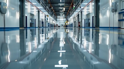 Poster - A polyurethane epoxy floor in an industry. Generative AI.