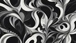 Abstract swirling, intertwined shapes in black and white, creating a stark contrast, evoking a sense of movement and complexity, Generative AI.