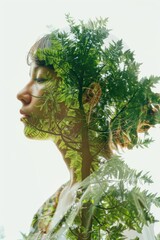 Canvas Print - portrait of a woman's face from green trees