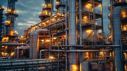 Poster - Close up Modern industrial plant or oil refinery petrochemical chemical processing factory. Generative AI.