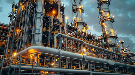 Aufkleber - Close up Modern industrial plant or oil refinery petrochemical chemical processing factory. Generative AI.