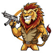 Lion with gun his hand illustration 