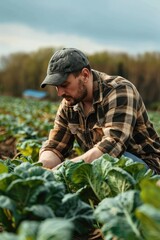Sticker - a farmer harvests vegetables