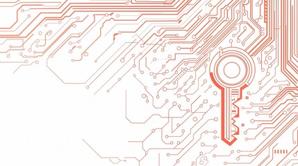 digital key on circuit board microchip for privacy and security protection, technology and information safety, cyberspace password protect concept