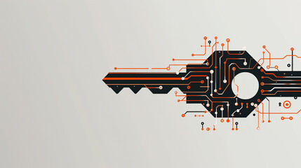 digital key on circuit board microchip for privacy and security protection, technology and information safety, cyberspace password protect concept