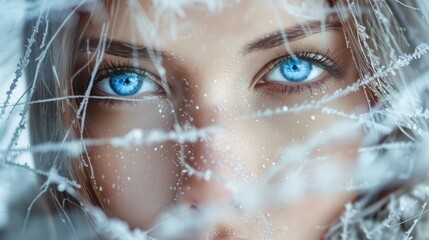 Wall Mural - close-up of a woman's eyes in the cold. Selective focus