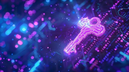 digital key on circuit board microchip for privacy and security protection, technology and information safety, cyberspace password protect concept