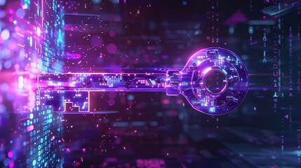 digital key on circuit board microchip for privacy and security protection, technology and information safety, cyberspace password protect concept