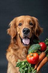 Wall Mural - dog and fresh vegetables. Selective focus