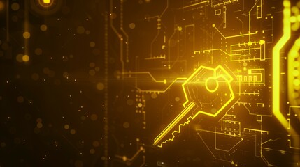 digital key on circuit board microchip for privacy and security protection, technology and information safety, cyberspace password protect concept