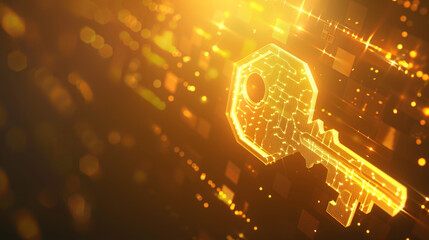 digital key on circuit board microchip for privacy and security protection, technology and information safety, cyberspace password protect concept