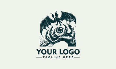 Poster - Monster Hand With Winged Eye Vector logo Design  holding an eye with bat wings