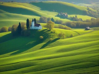 landscape with green fields