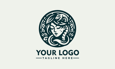 Wall Mural - Woman And Snake Vector Logo Girl With A Snake Logo Vector  features a girl with a snake wrapped around her neck