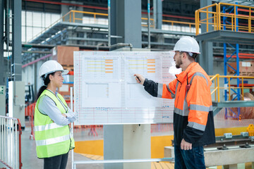 Engineers analyze maintenance schedules for electric train equipment that need to be replaced and maintained in the repair shop.